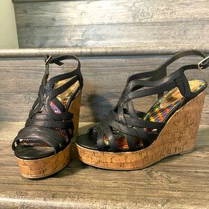 Madden Girl black w/ cork wedge heels - size 7